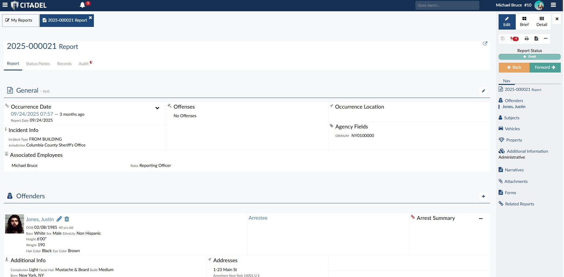 Law Enforcement Records Management Incident Report